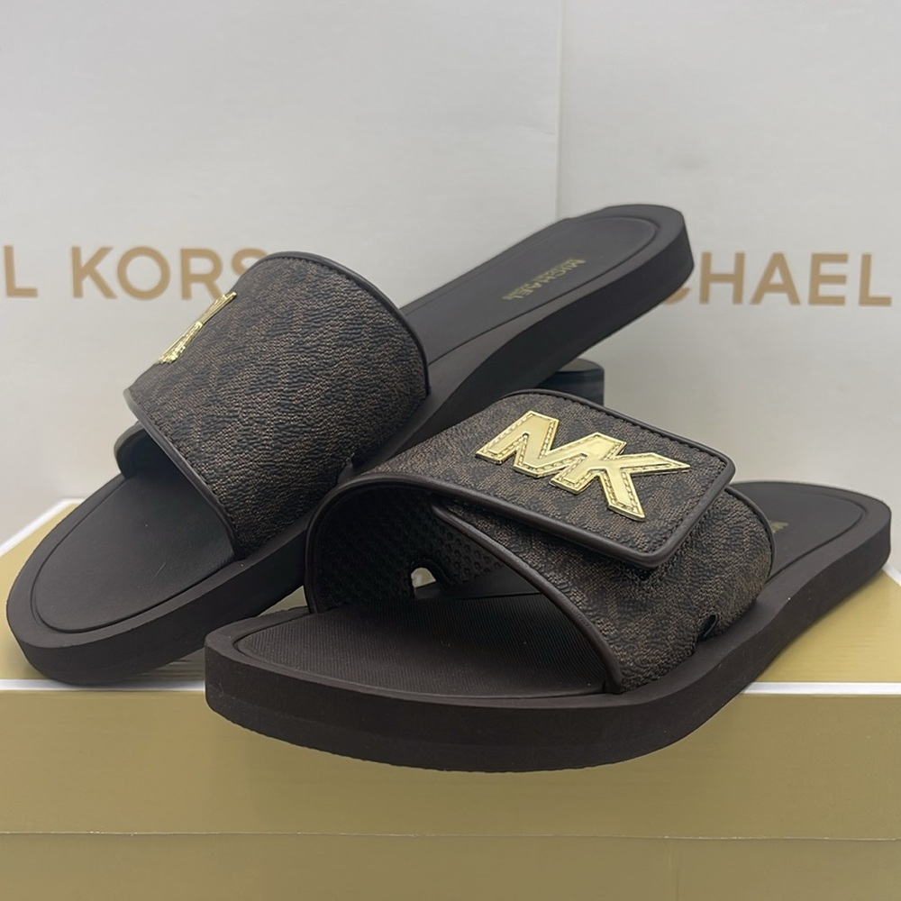 MICHAEL KORS Palmer Signature Logo Slide Sandal
Brown 
NWT - Picture 4 of 16